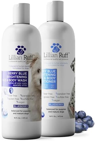 Lillian Ruff PRO Formula Berry Blue Brightening Dog Shampoo & Conditioner Set - Professional Show-Quality Whitening, Stain & Odor Eliminator, Hydrating Relief for Dry Skin, ProVitamin B5, USA Made by LillianRuff