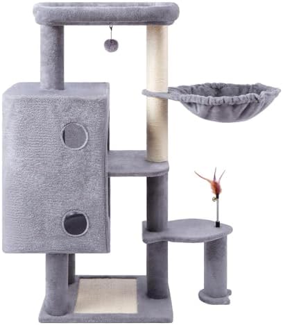 HUITREE 45in Cat Tree Tower with Big Condo for Indoor Cats,Cat Tower with Scratching Post,Scratching Board and Cat Toys,Multi-Level,Small Space,Transformer Cat Tree (336G) - Image 2