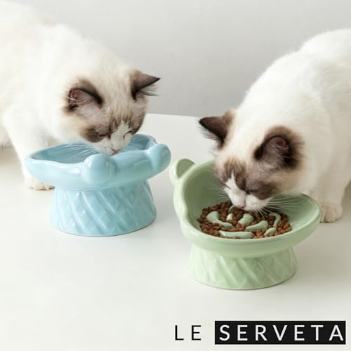 Winnie The Pooh Series Ceramic Slow Feeder Cat Bowl, Raised Anti-Gulping Design with Bear Ears, Pastel Colors, Quilted Pattern Base (Blue) - Image 7
