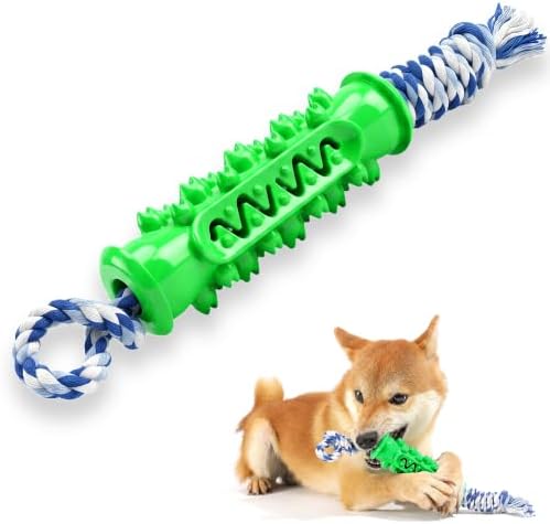 Dog Chew Toys with Rope, Toothbrush Toy for Medium Large Dog Green by absob