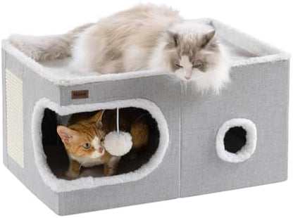 Garnpet Cat Bed for Indoor Cats Cube House, Covered Cat Cave Beds & Furniture with Scratch Pad and Hideaway Tent, Cute Modern Cat Condo for Multi Small Pet Large Kitten Kitty, Large, Grey by Garnpet