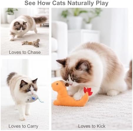 3 Pack Cat Toys for Indoor Cats - Silvervine & Catnip Toy Set with Feather, Plush Dragon Kick Toy, Mouse Toy for Chasing, Kicking & Chewing, Natural Cat Enrichment Toys - Image 4