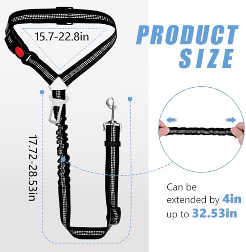 Headrest Dog Car Safety Seat Belt-Easy to Use, Dog Seat Belt with Military-Grade, Seatbelt Adjustable - Car Leash with Elastic Bungee & Reflective Safety Tether(Black) - Image 4