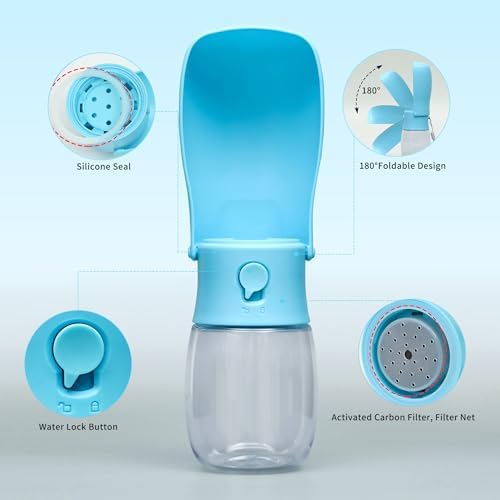Portable Dog Water Bottle 10oz Blue - Image 2