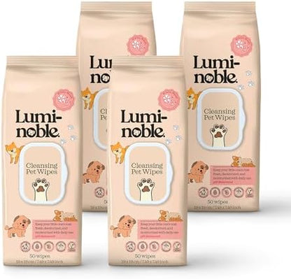 Puppy Wipes for Dogs & Cats, dog wipes cleaning deodorizing, 200 Ct (4x50) by LumiNoble