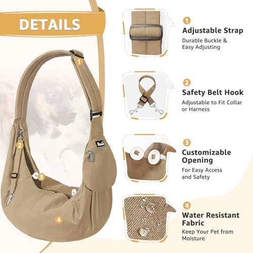 SlowTon Dog Carrier Sling - Thick Padded Shoulder Strap Adjustable, Brown M - Image 2