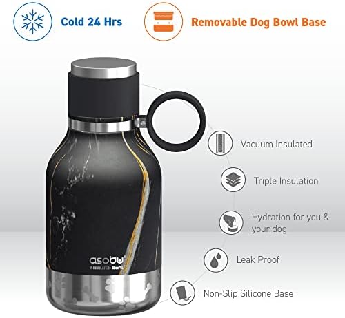 Asobu Buddy Bottle a Stainless Steel Insulated Water Bottle for with Removable Dog Water Bowl and Dog Food and Treat Storage Bowl (Midnight Marble, 37 oz Water Bottle with Bowl) - Image 3