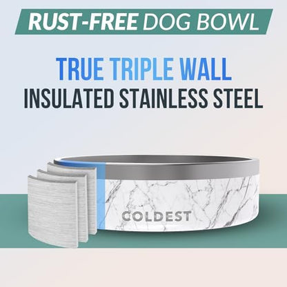 Coldest Dog Bowl - Anti Rust Metal & Non Slip Dog Bowls Large, Spill Proof Heavy Duty 3 Layers Insulated Dog Bowl - Food and Water Bowl for Dogs, Cats & Pets, Dishwasher Safe (42 oz, Carrara Marble) - Image 3