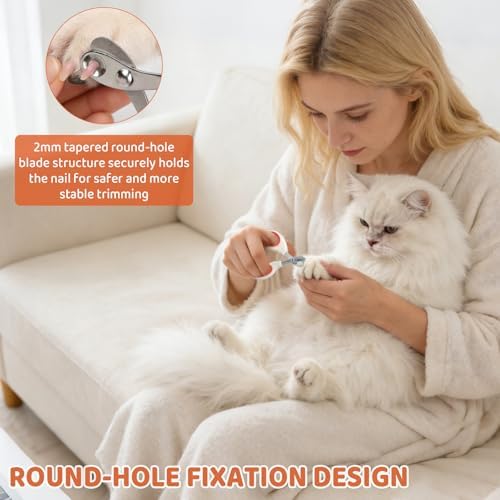 Orange Cat Nail Clippers with Circular Safety Cut Hole, Stainless Steel Angled Blade Paw Trimmers for Beginner Pet Owners (2-Pack) - Image 2
