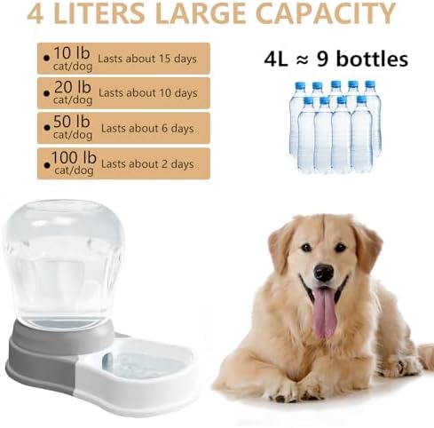 STALTWO 1 Gallon Automatic Gravity Dog Water Dispenser, BPA-Free, Grey - Image 2