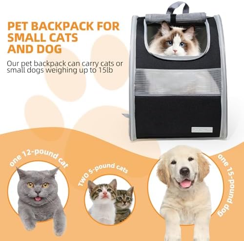 Cat Carrier Backpack with Reflector with Safety Leash Up to 15Lbs,Pet Carrier for Small Dogs and Medium Cats Kitten Puppy Bunny,Foldable Small Medium Dog Travel Carrier Backpack,Black - Image 5