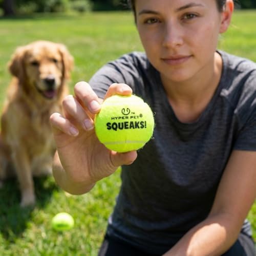 Hyper Pet Squeaks! Tennis Balls Fetch Dog Toy, Medium 2.5 in, 4 Pack, Green - Image 2