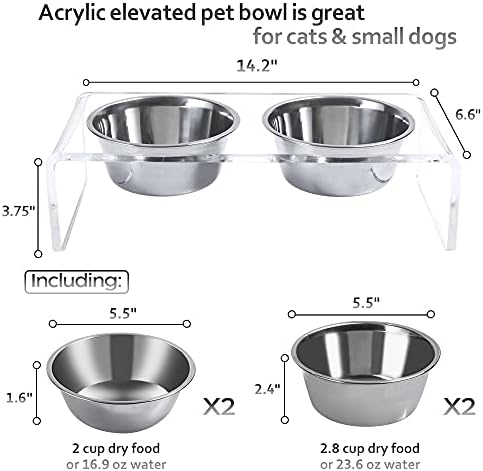 Acrylic Elevated Dog Cat Bowls Pet Feeder Double Bowl Raised Stand Comes with 4 Removable Stainless Steel Bowls. Perfect for Cats Puppies Small Dogs, 3.75 Inch - Image 3