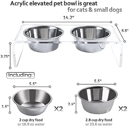 Acrylic Elevated Dog Cat Bowls Pet Feeder Double Bowl Raised Stand Comes with 4 Removable Stainless Steel Bowls. Perfect for Cats Puppies Small Dogs, 3.75 Inch - Image 3