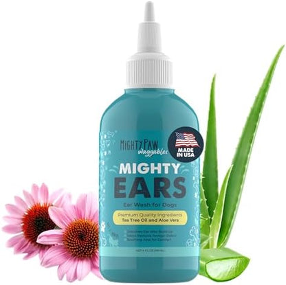 Mighty Paw Waggables Dog Ear Wash - 4 oz (Made in USA) | Cleaner Solution. Wash Cleaner Aloe Vera Pet Drops. Liquid Cleaner for Dogs. for Itchy, Yeast & Healthy Ear Canals by MightyPaw