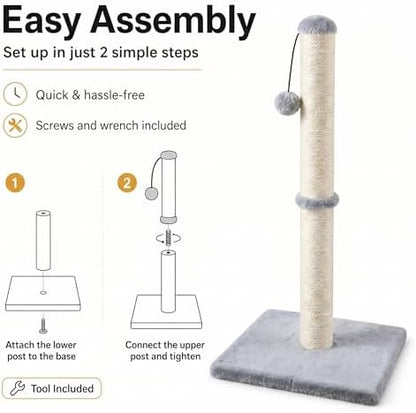 Dimaka 34" Tall Cat Scratching Post for Large Cats and Kittens, High Vertical Scratcher with Premium Natural Sisal Rope and Interactive Hanging Ball for Indoor Cat(Grey, 34 inches for Large Cats) - Image 6