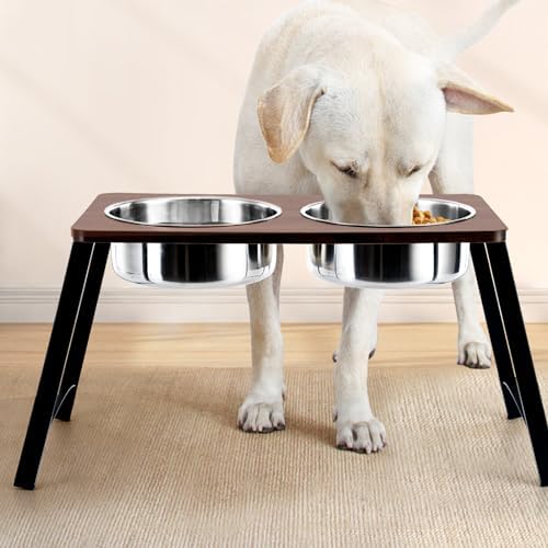 Elevated Dog Bowls for Medium and Large Dogs Wood Raised Bowl Stand with Two 1700ML (58oz) Stainless Steel Dog Food and Water Bowls,Non-Slip - Image 5
