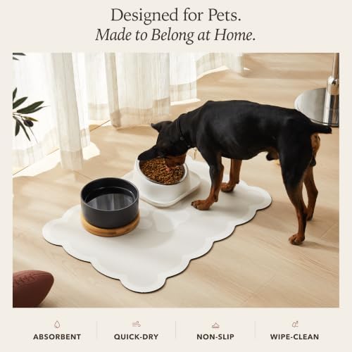 Scalloped Dog Feeding Mat, Beige Khaki, 17" X 22” - Image 3
