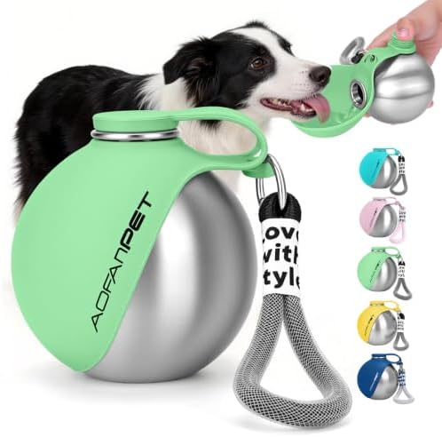 Portable Dog Water Bottle 10oz Stainless Steel Travel Bowl by AOFANPET