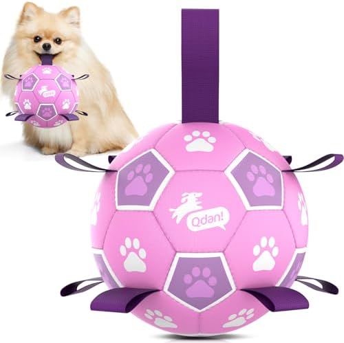 QDAN Dog Toys, Durable Dog Soccer Ball with Straps to Keep Them Busy,6 Inch by QDAN