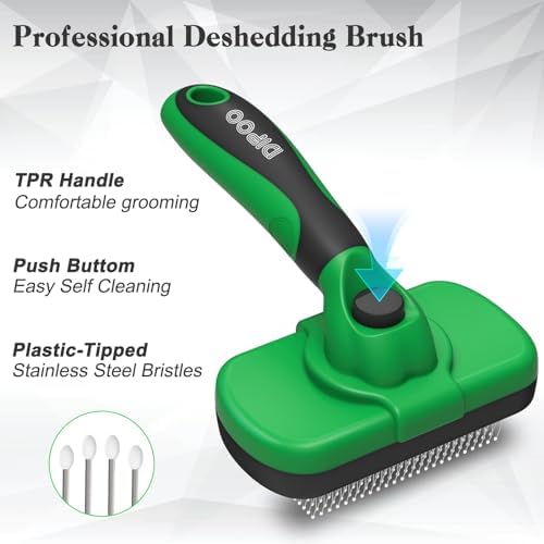 Dipoo Self Cleaning Deshedding Brush for Dogs & Cats - Skin Friendly Grooming Tool with Hair Removal for Haired Pets, Green - Image 2