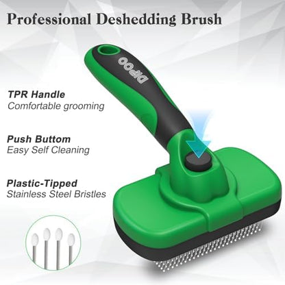 Dipoo Self Cleaning Deshedding Brush for Dogs & Cats - Skin Friendly Grooming Tool with Hair Removal for Haired Pets, Green - Image 2