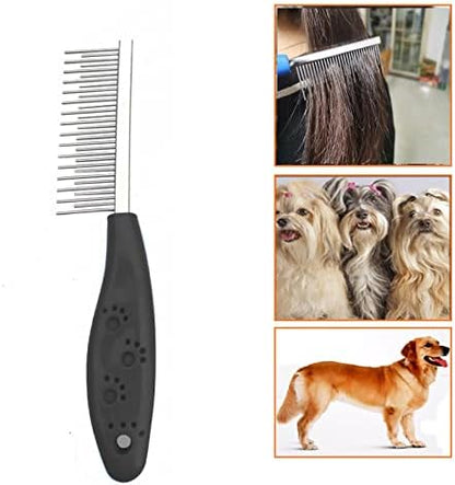 Dog or Cat Comb Grooming with Short and Long Teeth Dematting Knots Tangles Remover Combs Detangler Tool Suitable for Dogs Cats Poodle HorseStainless Steel Pin (Black) - Image 3