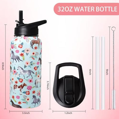 32oz Horse Stainless Insulated Aater Water Bottle with Straw,Horse Gym Hiking Sports Coffee Mug Cup Water Bottles,Horse Gifts for Women,Horse Decor Stuff Accessories - Image 2