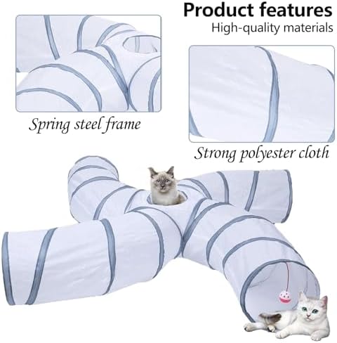 EGETOTA Cat Tunnel for Indoor Cats Large, with Play Ball S-Shape 4 Way Collapsible Interactive Peek Hole Pet Tube Toys, Puppy, Kitty, Kitten, Rabbit (S4 - White & Grey) - Image 4