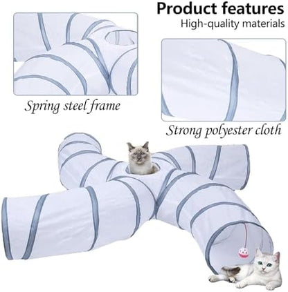 EGETOTA Cat Tunnel for Indoor Cats Large, with Play Ball S-Shape 4 Way Collapsible Interactive Peek Hole Pet Tube Toys, Puppy, Kitty, Kitten, Rabbit (S4 - White & Grey) - Image 4