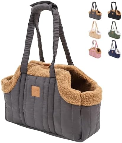 ETIAL Small Dog Carrier Purse, Winter Fleece Warm Dog Tote Bag Carrier with Secure Harness Clip for Puppy Kitten, Waterproof Pet Travel Handbag for Shopping, Hiking and Walking (Grey) by WhereSimplicityMeetsLuxuryforYourFurryFriends