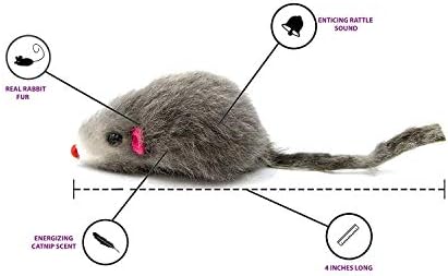 20 Furry Mice with Catnip and Rattle Sound Made of Real Rabbit Fur Interactive Catch Play Mouse Toy for Cat, Pack of 20 Mice - Image 3