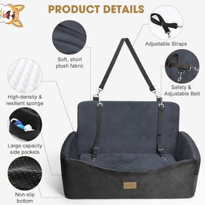 Dog Car Seat for Large Medium Sized Dogs Under 55 lbs, Dog Booster Seat for 2 Small Dogs with Detachable Washable Cover and Cushion, Memory Foam Pet Car Seat with 2 Safety Belts and Storage Pockets - Image 4