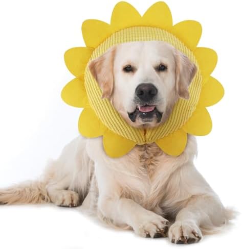 IEUUMLER Inflatable Recovery Dog Collar, Protective Donut Cone, Adjustable Soft Collar for Dog and Cat After Surgery Prevent from Biting & Scratching EU002 - Sunflower L+ by IEUUMLER
