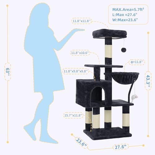Heybly Cat Tree with Toy, 43.3 inch Cat Tower for Indoor Cats HCT004SG - Image 5