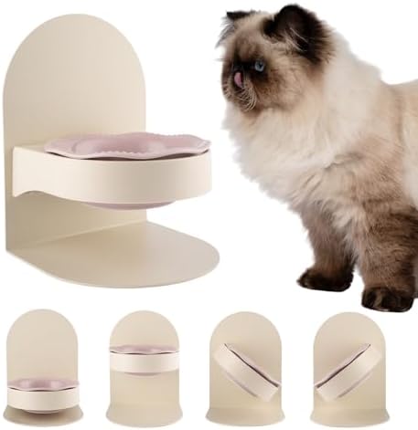 Elevated Ceramic Cat Bowl, W/Raised Adjustable Height Metal Magnetic Stand by Muzzique