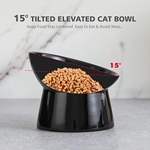 Raised Ceramic Cat Food Bowls – Tilted Elevated Anti-Vomit Cat Bowl – Whisker-Friendly Wide Shallow Feeding Dish – for Dry & Wet Food – Microwave & Dishwasher Safe - Image 4