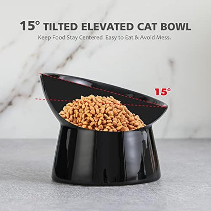 Raised Ceramic Cat Food Bowls – Tilted Elevated Anti-Vomit Cat Bowl – Whisker-Friendly Wide Shallow Feeding Dish – for Dry & Wet Food – Microwave & Dishwasher Safe - Image 4
