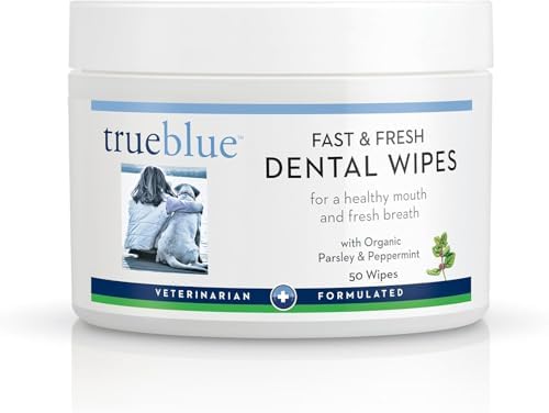 TrueBlue Parsley & Peppermint Fast and Fresh Dog Dental Wipes – Pre-Moistened Teeth Cleaning Pads - Non-Toxic, All-Natural Tooth Cleansing– 50 Count by TrueBlue