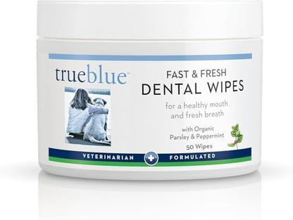 TrueBlue Parsley & Peppermint Fast and Fresh Dog Dental Wipes – Pre-Moistened Teeth Cleaning Pads - Non-Toxic, All-Natural Tooth Cleansing– 50 Count by TrueBlue