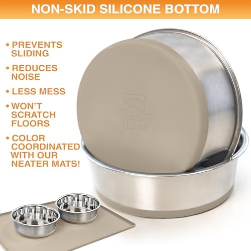 Neater Pet Brands Stainless Steel Dog Bowls with Non-Slip Rubber Bottom – 3 Cup (24 oz), Tan - Set of 2 Heavy Duty Metal Dog Bowls, Dishwasher Safe, Food or Water Bowl, Ideal for Small to Medium Dogs - Image 4