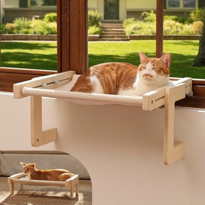 FUKUMARU Cat Window Perch, Sturdy Wood Hammock Window Bed for Indoor Cats by FUKUMARU