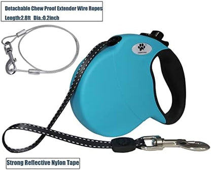 13ft Retractable Dog Leash for Small Breed Dogs up to 22 lbs with a Detachable Chew Proof Extender Wire Ropes (Blue S) - Image 6