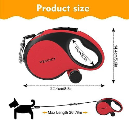 26 Ft Retractable Dog Leash with Chew Proof Cable - Red - Image 5