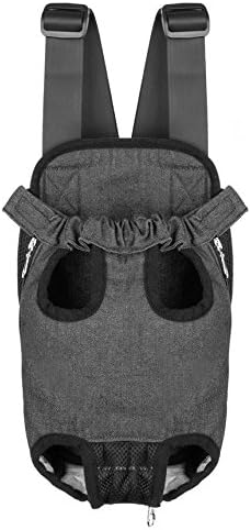Pet Dog Puppy Cat Carrier Five Holes Backpack Double Shoulder Straps Denim Front Chest Backpack Bag, S, Black by MOJUN