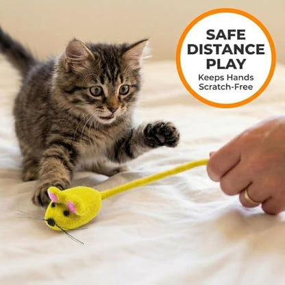 Glaciart One Felt Mouse Cat Toy – Soft Fuzzy Enrichment 100% Natural Wool - Interactive Catnip Play Cat Toy Set - Safe for Pets, Non-AZO Colored Dyes - 42” Long - Image 3