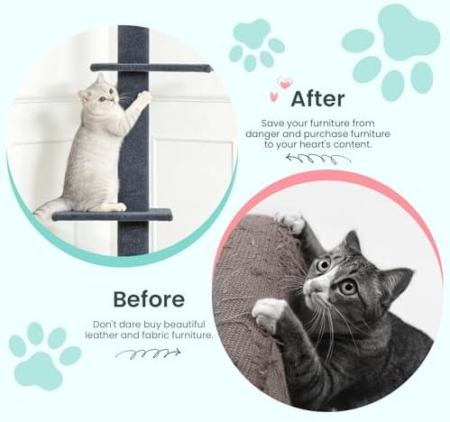 Max & Marlow 95-108" Floor to Ceiling Cat Tree for Indoor Cats, Dark Grey - Image 4