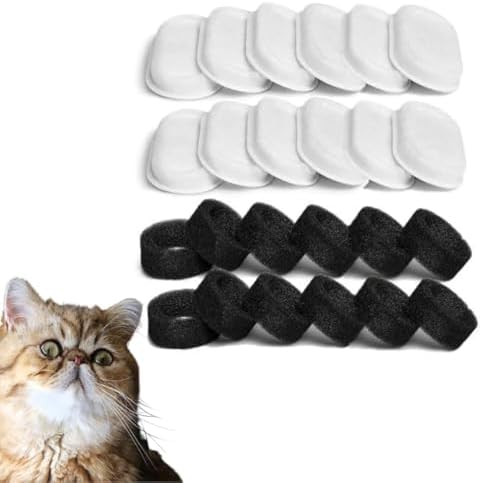 Cat Water Fountain Filters,12 Filters with 12 Sponges- Replacement Filters for Stainless Steel Cat Water Fountain PLWF003 & PLWF006 by CUITIBIPETS