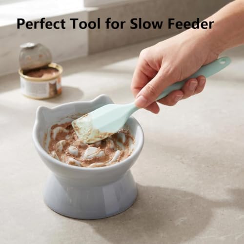 3Pcs Ceramic Cat Slow Feeder with Spoon, Raised Slow Feeder Cat Bowl, Raised Puzzle Feeder, Elevated Food Bowl, Anti Vomiting and Whisker Friendly, Non-Toxic (Blue) - Image 4