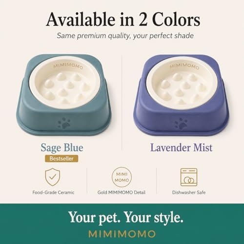 Ceramic Dog Slow Feeder Bowl for Dogs and Cats, Sage Blue - Image 7